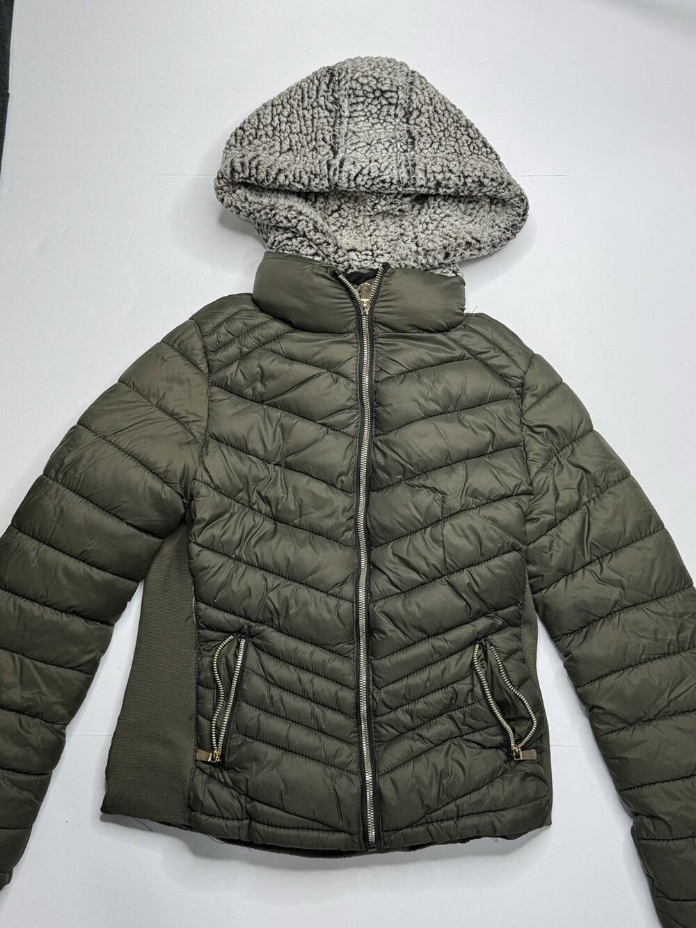 Snobbish Collection Womens M Olive Green Puffer Jacket Sherpa Fleece Lined